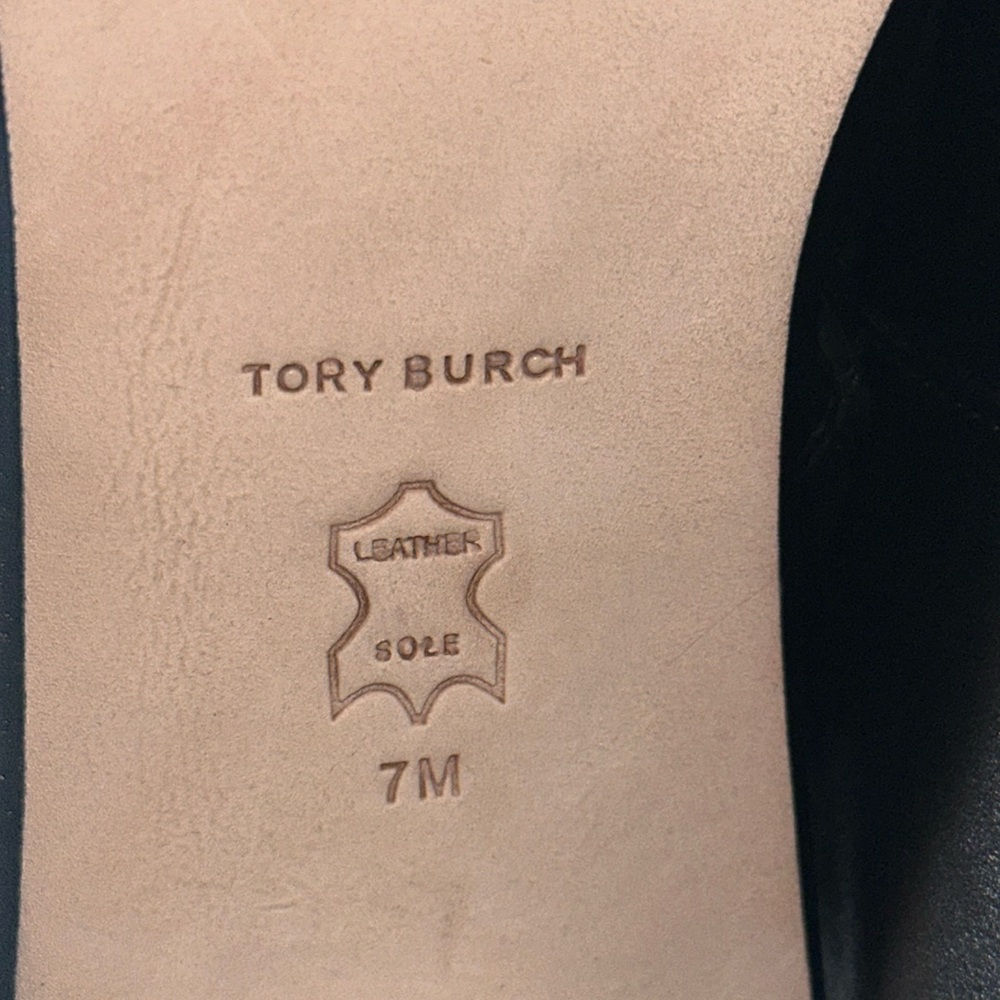 TORY BURCH Brooke Stamped Bootie Heel Leather Black Side Zip and Elastic Size 7. - Picture 9 of 16